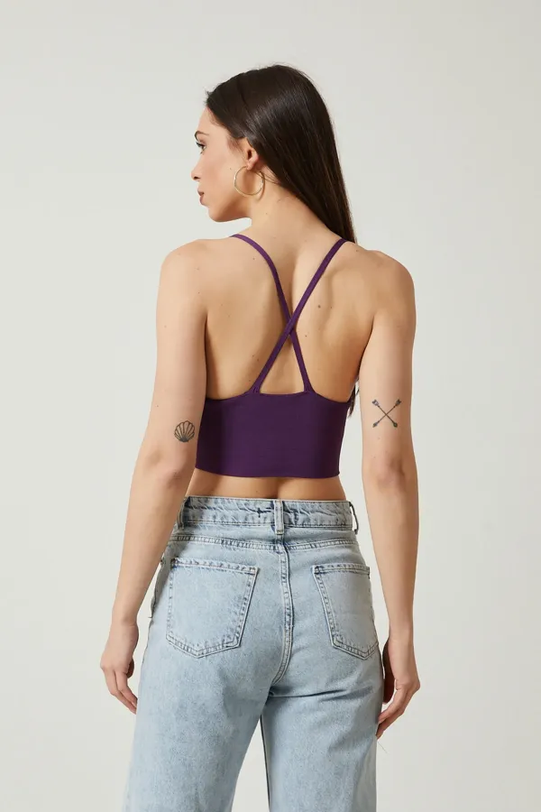 Bustier court en maille pour femme avec détail au dos