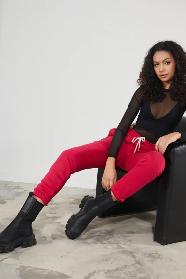 Women's Basic 3-Thread Brushed Fleece Thick Jogger Sweatpants with Elasticated Cuffs