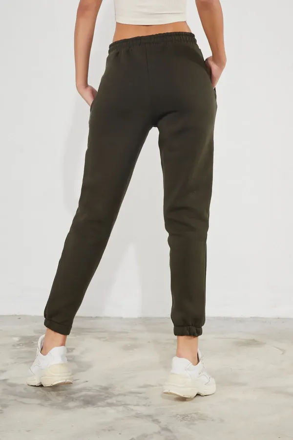 Pantalon de jogging épais en molleton brossé 3 fils pour femme, avec poignets élastiqués