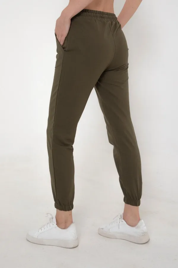 Pantalon de survêtement kaki pour femme avec taille et chevilles élastiques