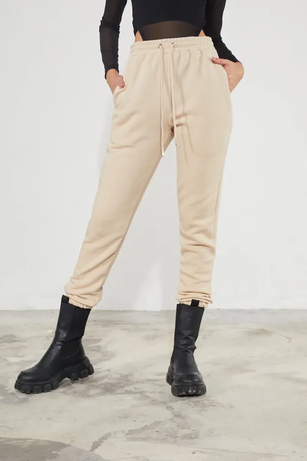 Pantalon de jogging épais en molleton brossé 3 fils pour femme, avec poignets élastiqués