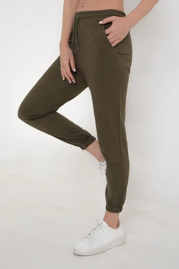 Pantalon de survêtement kaki pour femme avec taille et chevilles élastiques