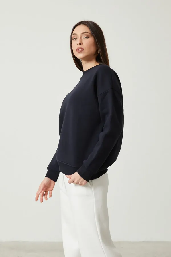 Women's Crew Neck Long Sleeve Basic 3-Thread Brushed Sweatshirt