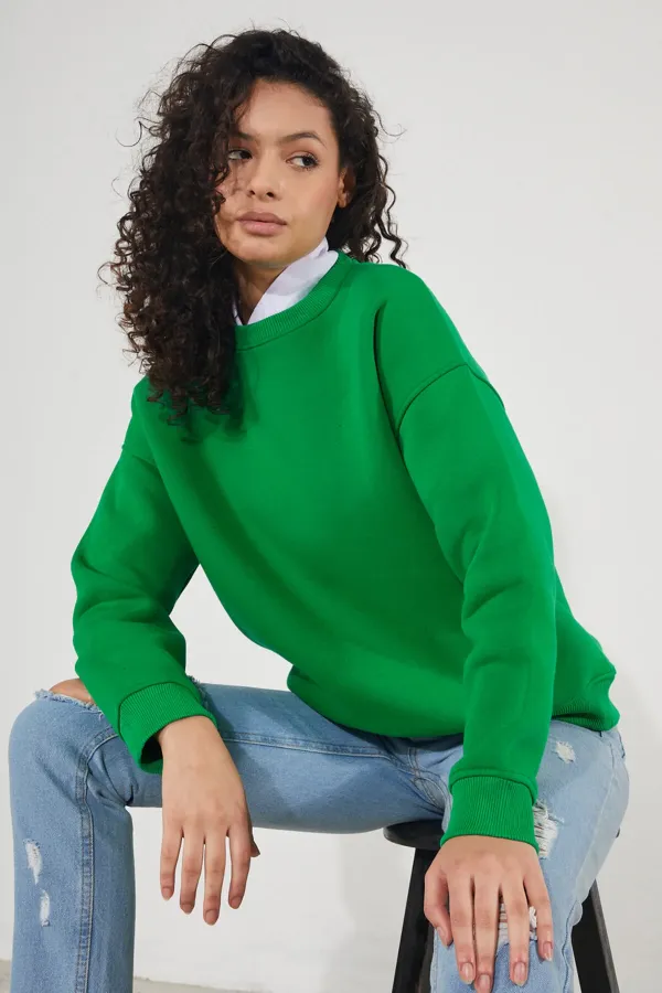 Women's Crew Neck Long Sleeve Basic 3-Thread Brushed Sweatshirt