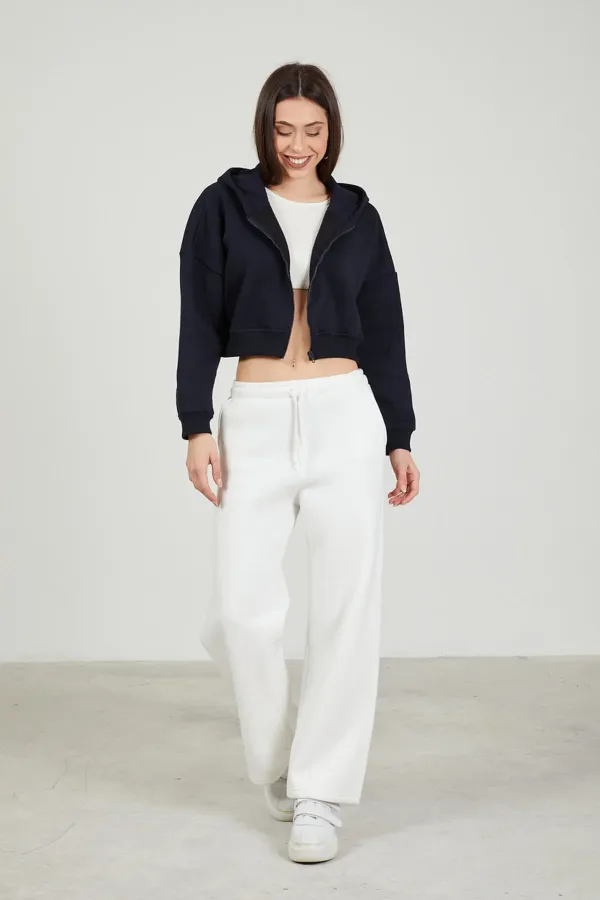 Women's Basic Zip-Up Hooded Crop Sweatshirt with Thick Fleece Lining