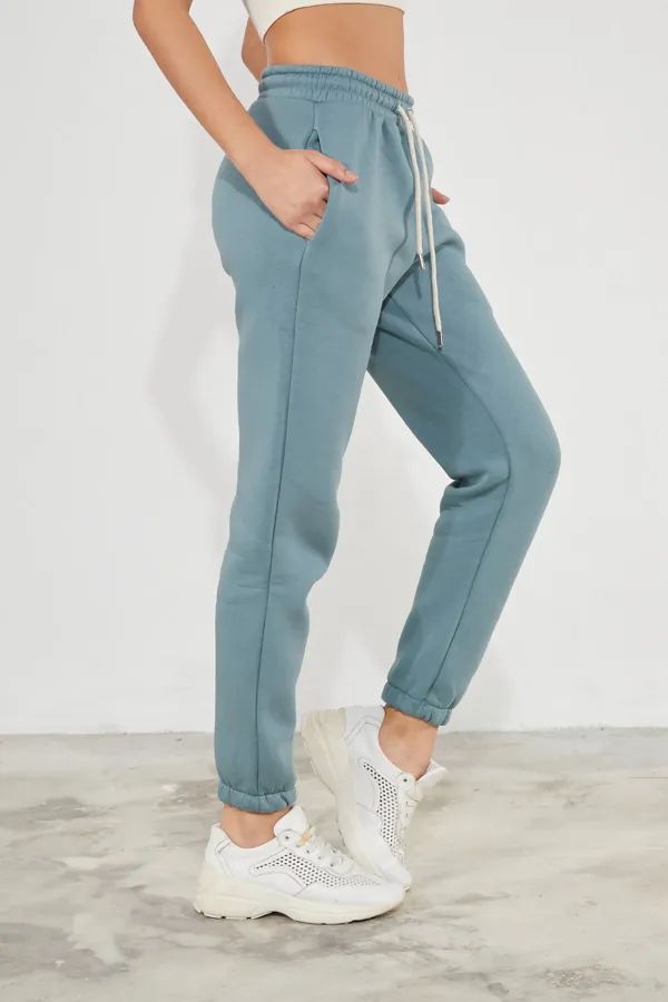 Pantalon de jogging épais en molleton brossé 3 fils pour femme, avec poignets élastiqués