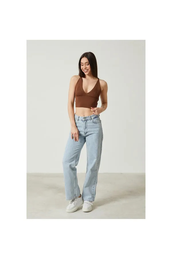 2D2BW Kadın Super Crop Sırt Detaylı Triko Büstiyer Bluz