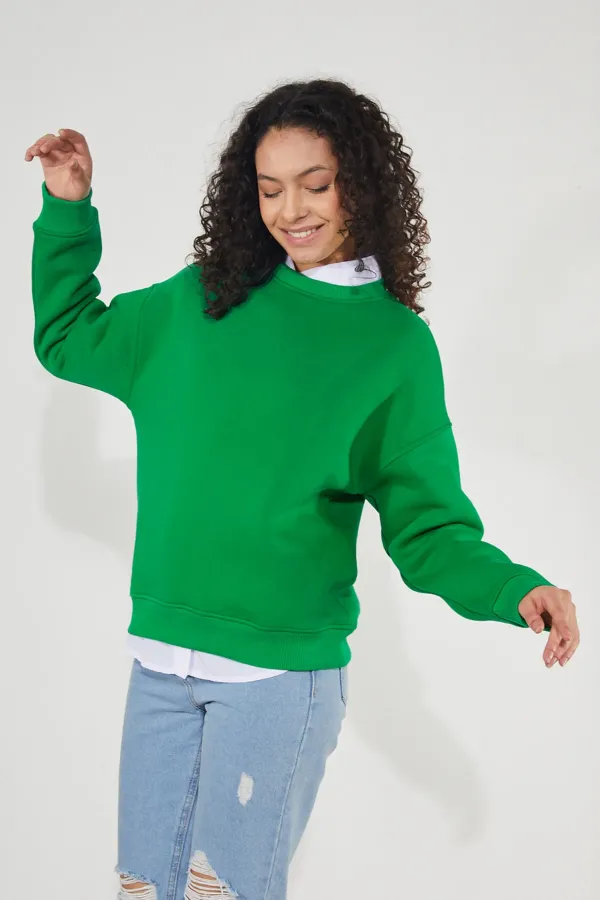 Women's Crew Neck Long Sleeve Basic 3-Thread Brushed Sweatshirt