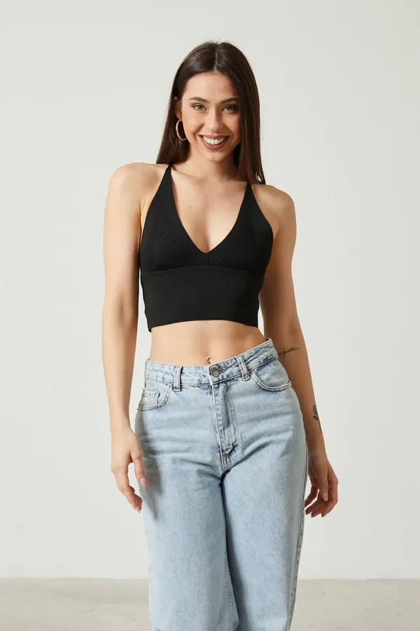 Bustier court en maille pour femme avec détail au dos