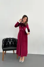 Velvet Dress with Stoned Collar and Garnish