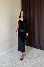 Tek Omuzlu Taş Askılı Elbise