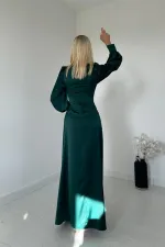 Satin Dress with Side Slit and Gathered Hem