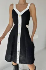 Embroidered Pocketed Strap Dress