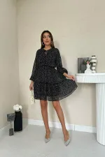 Eteği Katlı Puantiyeli Elbise