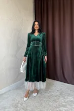 Velvet Dress with Pearl Accessories