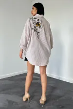 Chemise classique en popeline rayée brodée, taille unique