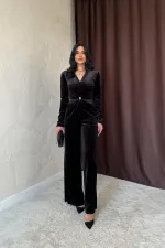 Velvet Jumpsuit with Front Buckle