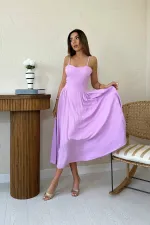 Long Gathered Dress with Chest Cup