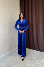 Velvet Jumpsuit with Front Buckle