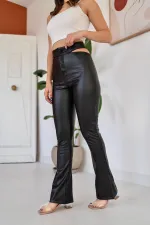 Bel Detaylı Deri Pantolon