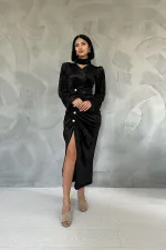 Taşlı Büzgülü Elbise