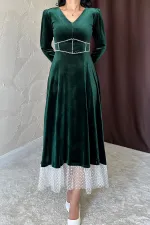 Velvet Dress with Pearl Accessories