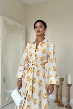 Patterned and Buttoned Linen Dress