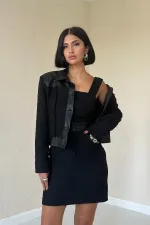 Triple Leather Garnished Jacket and Trouser Set