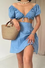 Embroidered Crop and Mini Skirt Set