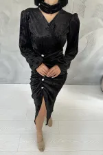 Taşlı Büzgülü Elbise