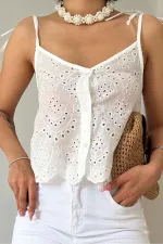 Lace-Up Embroidered Blouse