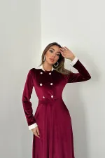 Velvet Dress with Stoned Collar and Garnish