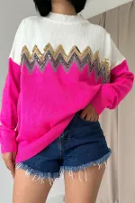 Zikzak Desenli Triko Kazak