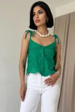 Lace-Up Embroidered Blouse