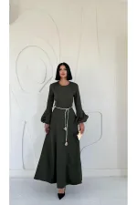 Balloon Sleeve Belted Dress