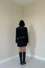 Triple Leather Garnished Jacket and Trouser Set