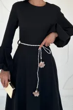 Balloon Sleeve Belted Dress