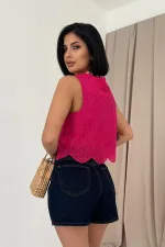 Zero Sleeve Embroidered Blouse