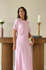 Pleated Crew Neck Dress