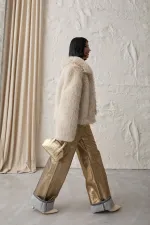 Altın Varaklı Jeans Pantolon