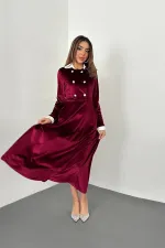 Velvet Dress with Stoned Collar and Garnish