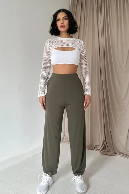 Pantalon à pinces et détails élastiques