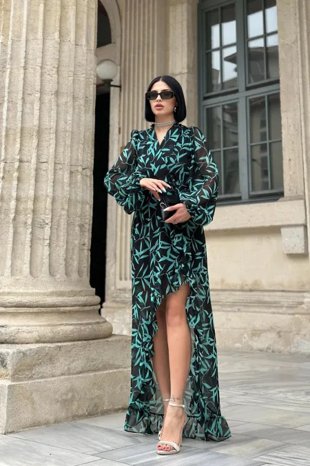 Patterned Ruffle Dress