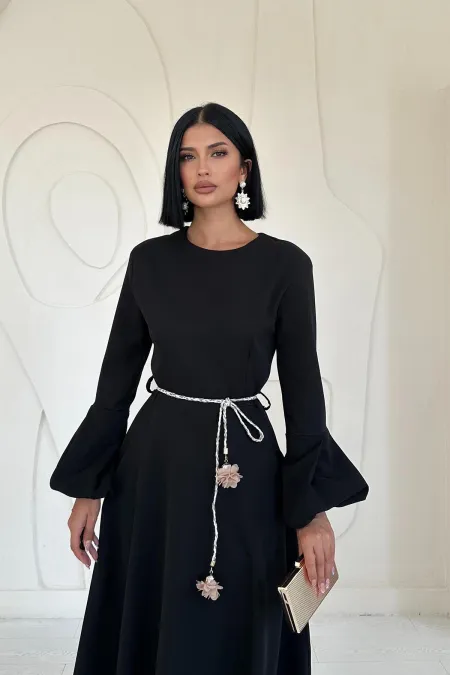 Balloon Sleeve Belted Dress