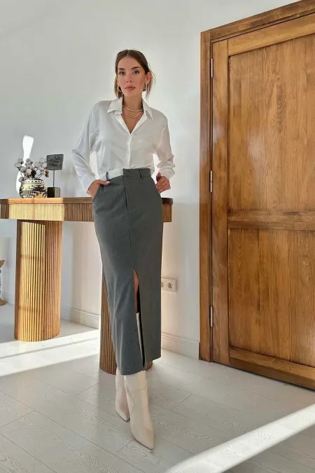 Plaid Garnished Polyviscon Skirt