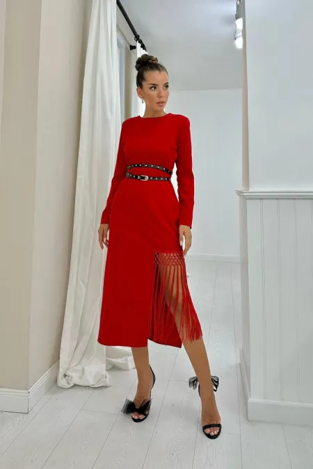 Atlas Dress with Tasseled Skirt