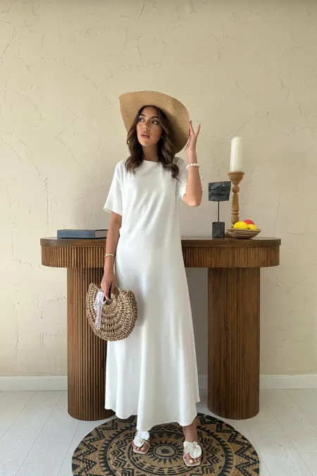 Pleated Crew Neck Dress