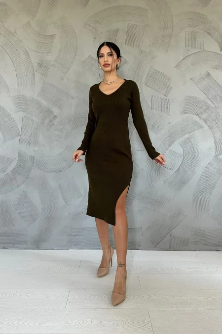 Knit Dress with Slit Skirt