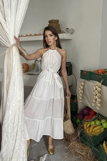 Halter Neck Belted Dress