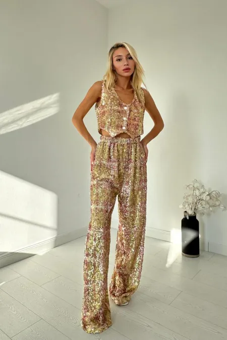Ensemble gilet et pantalon à paillettes